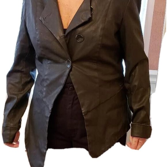 STUDIO B3 BLACK ASSYMETRIC COTTON COATED JACKET, SIZE 44/46 - Picture 5 of 13